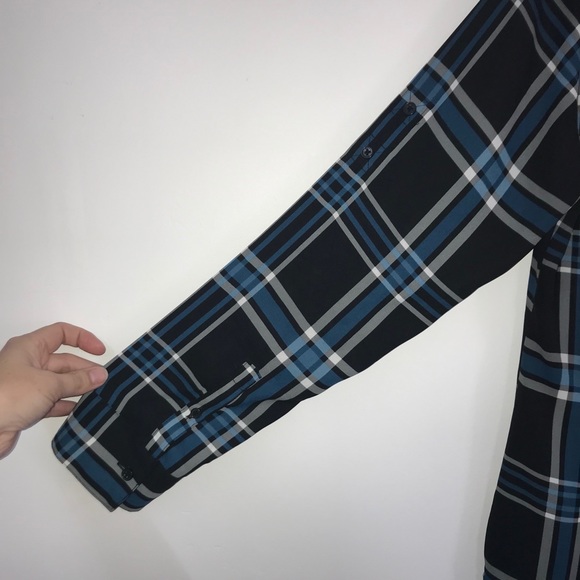 Express The Portofino Shirt Blue Black Plaid - Picture 10 of 10